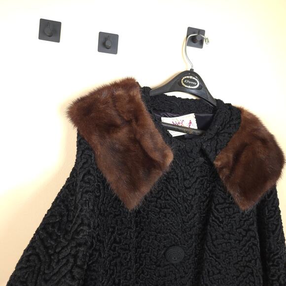 Vintage Rubin's Swirled Heavy Long Lined Coat with Fur Collar in Black Size XL - Picture 5 of 12